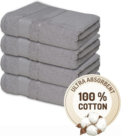 Melissa Linen, 4 Piece Washcloth Set, 100% Turkish Cotton Towels for Body and Face, 12 in x 12 in, Absorbent, Quick Dry, Durable and Soft, Baby Washcloths, Wash Rags for Kitchen, Steel Grey