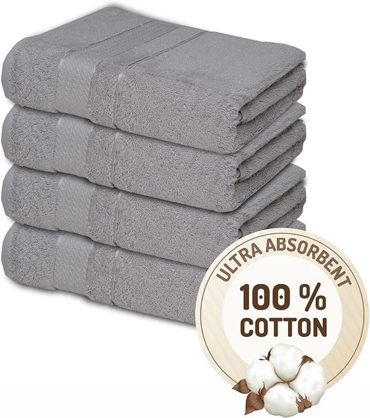 Melissa Linen, 4 Piece Washcloth Set, 100% Turkish Cotton Towels for Body and Face, 12 in x 12 in, Absorbent, Quick Dry, Durable and Soft, Baby Washcloths, Wash Rags for Kitchen, Steel Grey