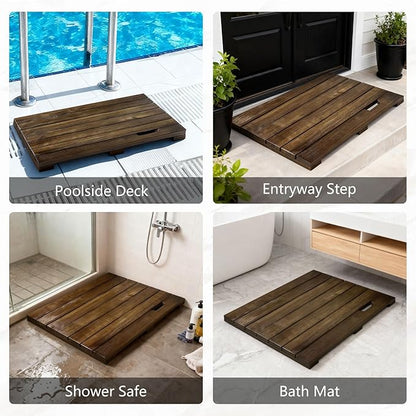 Teak Wood Shower Mat, 24"x18" Bath Floor Mat with Natural Surface for Indoor Shower, Bathroom Spa (24"x18")