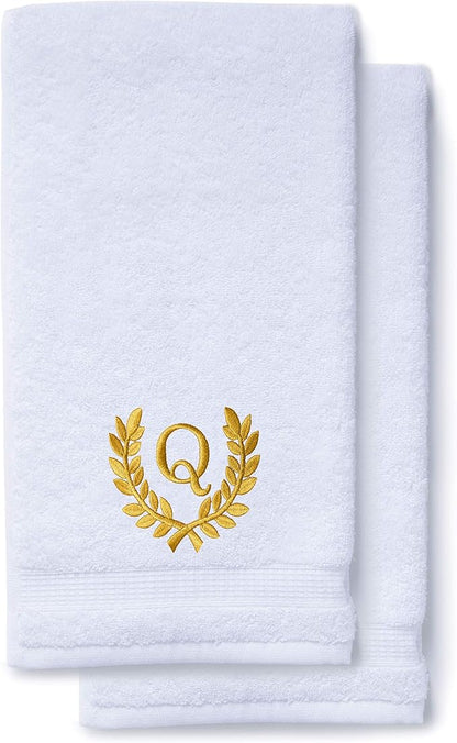 Decorative and Monogrammed Hand Towels for Bathroom Kitchen Makeup | Personalized Gift for Wedding-Bridal | Roman Font Custom Luxury Turkish Towel | Spa Collection, Oversized, 16 X 30 Inch, Set of 2