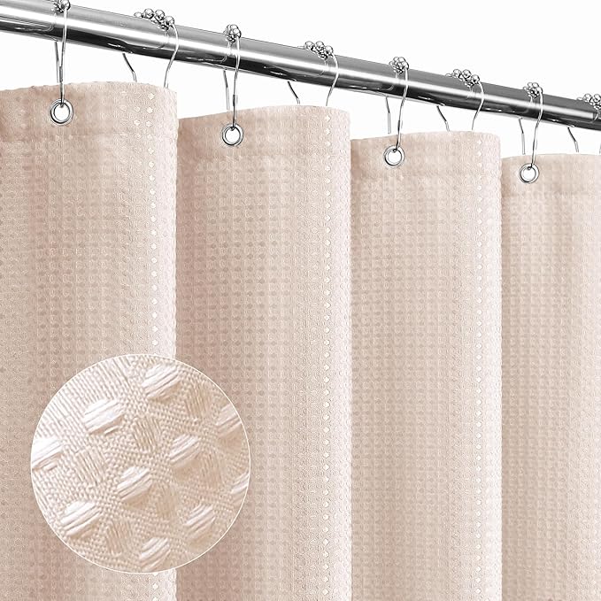 Gibelle Blush Pink Shower Curtain, Waffle Weave Textured Fabric Shower Curtain for Bathroom - Soft Cloth & Hotel Spa Luxury, Water Repellent, Machine Washable, 72X72, Blush Pink