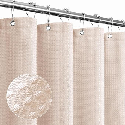 Gibelle Extra Long Shower Curtain 72 x 84, Tall Waffle Weave Textured Fabric Shower Curtain for Bathroom, Water Repellent, Machine Washable, Blush Pink