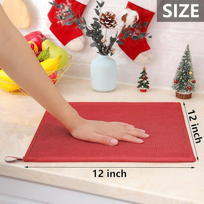 Homaxy 100% Cotton Waffle Weave Kitchen Dish Cloths, Ultra Soft Absorbent Quick Drying Dish Towels, 12 x 12 Inches, 12-Pack, Brick Red