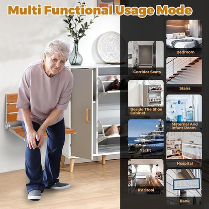 18" Wall Mount Shower Seat, Shower Bench Wall Mount for Inside Shower, Fold Down Shower Seat, Shower Seats for Adults