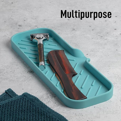 Zulay Kitchen Large Silicone Sponge Holder (12x4) – Flexible Sink Organizer Tray for Kitchen & Bathroom – Multipurpose Soap Dish for Sponges, Makeup, Trinkets & More (Aqua Sky)