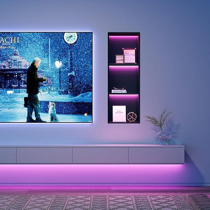 3-Tiers 12x36Inch Wall Niche with RGB LED Light Strips, Matte Black Shower Niche Shelf Cabinet, Stainless Steel Bathroom Shelf, NO Tile Needed Recessed Waterproof Storage Organizer