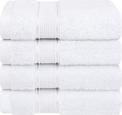 American Soft Linen Salem Washcloth Sets, 4 Piece Luxury 600 GSM 100% Cotton Washcloths for Bathroom, 13x13 inches Washrags Premium Quality Hand Face Towels, White