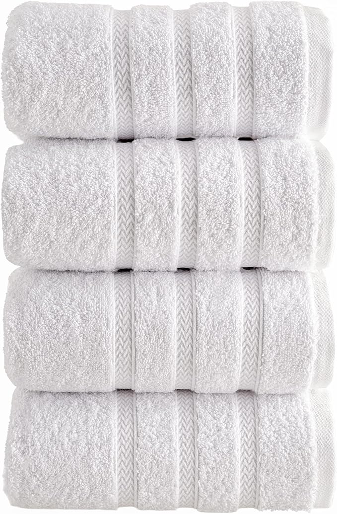 HALLEY Turkish 4 Pack Premium Hand Towels (4 Pieces) 650 GSM Highly Absorbent Super Soft 100% Cotton - 4 Hand Towels (White)