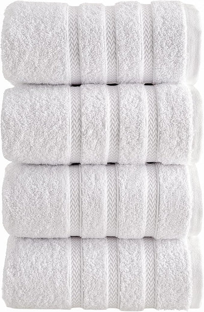 HALLEY Turkish 4 Pack Premium Hand Towels (4 Pieces) 650 GSM Highly Absorbent Super Soft 100% Cotton - 4 Hand Towels (White)