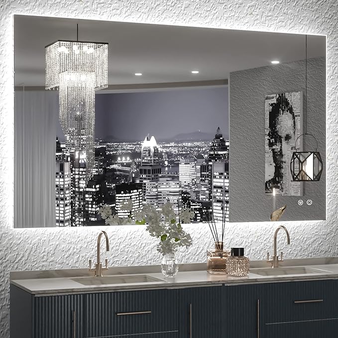 TETOTE 40 x 24 Inch LED Backlit Bathroom Vanity Mirror with Light,Anti-Fog,Dimmable,CRI90+,Touch Button,Water Proof,Horizontal/Vertical,Wall Mounted Lighted Mirror