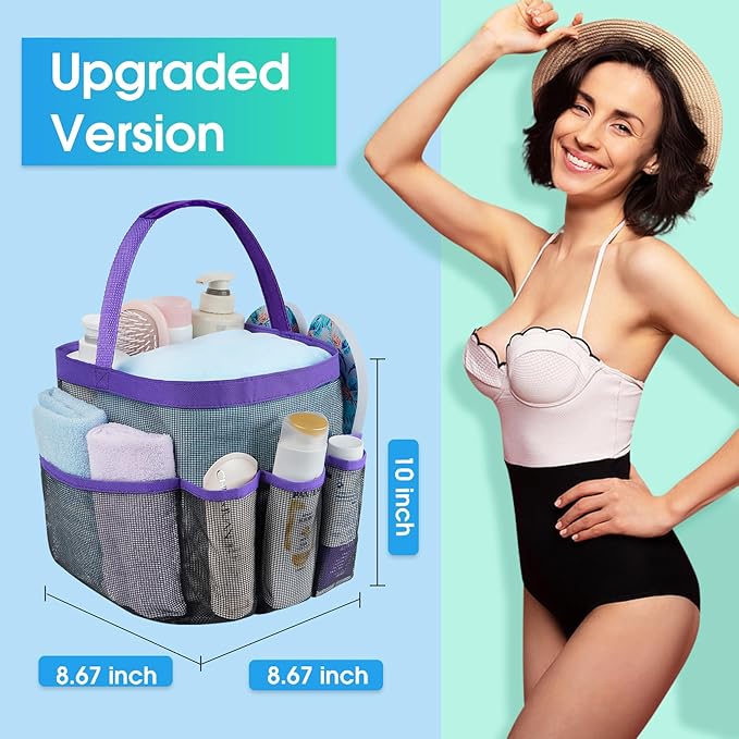 Attmu Mesh Shower Caddy Portable for College Dorm Room Essentials with 8 Pockets, Hanging Shower Caddy Dorm Basket, Quick Dry Shower Bag for Bathroom