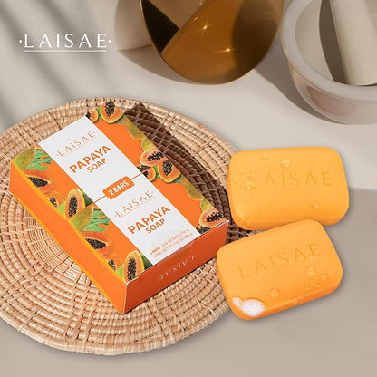 Papaya Exfoliating Soap, Hydrating Face Moisturizer with Niacinamide, Shea Butter and Aloe Vera, Even Skin Tone Body Cleansing Bar - Sensitive Skin Soap, Vegan, 3.52 oz (2 Bars)