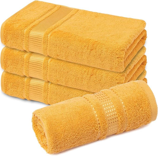 Melissa Linen, 4-Piece Washcloth, 100% Cotton Towels for Bathroom, 12 in x 12 in, Absorbent, Quick Dry, Durable and Soft, Baby Wash Cloths, Wash Rags for Kitchen, Honey Yellow