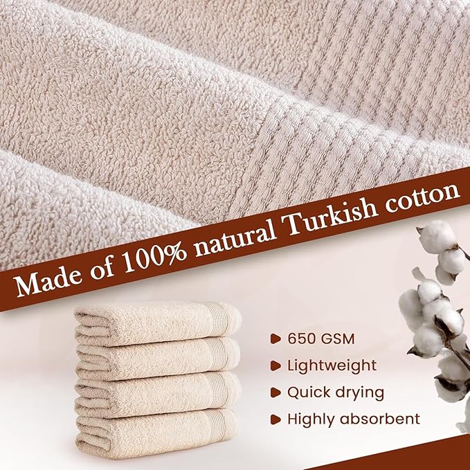 HALLEY Turkish Cotton Towels (Pack of 4) Bath Towels Super Soft Highly Absorbent 100% Cotton Towels for Bathroom and Kitchen for Mother’s Day (Ivory White)