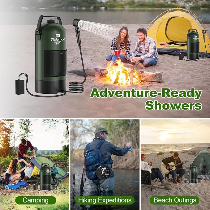 Portable Shower for Camping, 5 Gal/20 L Solar Heating Camping Shower Bag with Shower Pump, Portable Shower Head, Essential for Camping,Festivals, Overlanding, Beach Trips