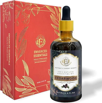 Luxurious Cedarwood Essential Oil by Enhanced Essentials|Pure & Natural|for Home,Diffusers,Skin,Aromatherapy, Bath,Massage,Perfume,Gifting,Soap & Candle Making|with Glass Dropper| 3.38 fl oz (100 ml)