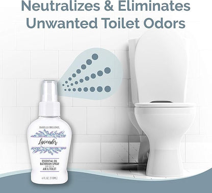 SMELLS BEGONE 4 oz Essential Oil Air Freshener Bathroom Spray - Eliminates Bathroom & Toilet Odors - Made with Essential Oils - Lavender Scent