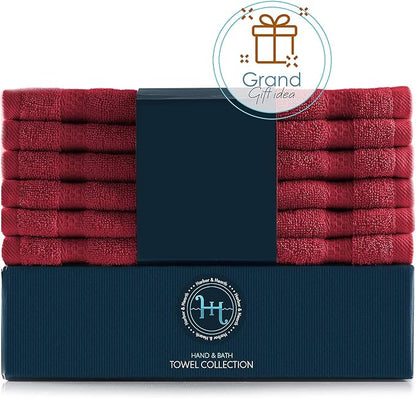 Hearth & Harbor Washcloths 12 Pack - 100% Cotton Washcloth for Body and face, High Absorbent and Soft 13"x13" Body Wash Cloth, Quick Dry - Red Washcloths