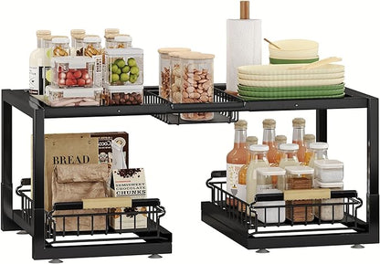 Under Sink Organizer,Pull Out Storage Organizer,2 Tier Sliding Sink Organizer Under Cabinet For Kitchen,Bathroom