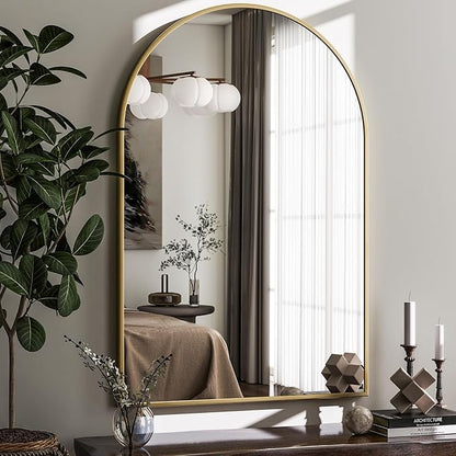 HARRITPURE 20"x30" Arched Bathroom Mirror - Wall Mounted Mirror - Gold Arch Mirror - Aluminum Alloy Frame Bathroom Mirror Living Room, Bedroom and Entryway