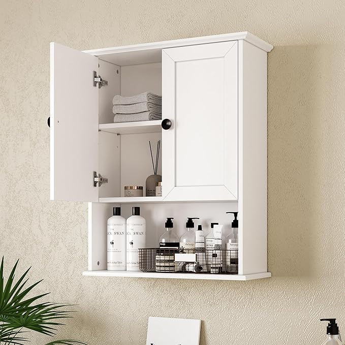 White Medicine Cabinet, 24x30 Inch Bathroom Cabinet Storage with 2 Doors and Adjustable Shelves,Over The Toilet Storage Cabinet, Above Toilet Storage Cabinet for Small Spaces