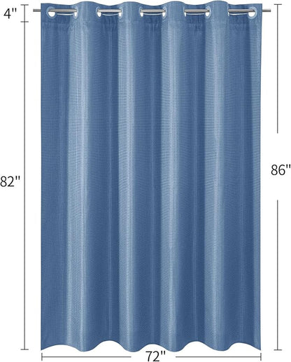 MitoVilla No Hooks Needed Extra Long Shower Curtain Liner Set, Blue 86 inch XL Heavyweight Waffle Fabric Cloth Shower Curtains Set with Snap-in Liner for Modern Luxury Hotel & Spa Bathroom Decor