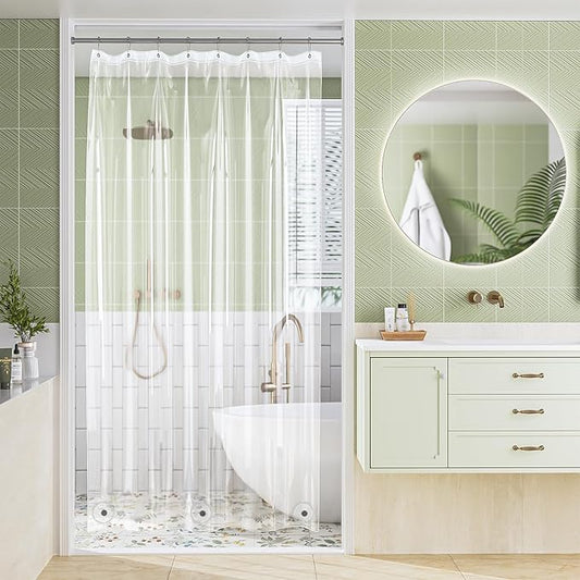 Amazer Shower Stall Curtain Liner 48x72, Clear Shower Liner PEVA Medium Weight Inside Shower Curtain for Bathroom with Rustproof Grommets