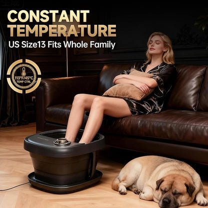 Deluxe Foot Bath Massage Spa with Temperature Control, Electric Heated Foot Soaking Tub for Professional Pedicure Foot Spa Massager with Bubbles, Remote Control and Shiatsu Rollers Black