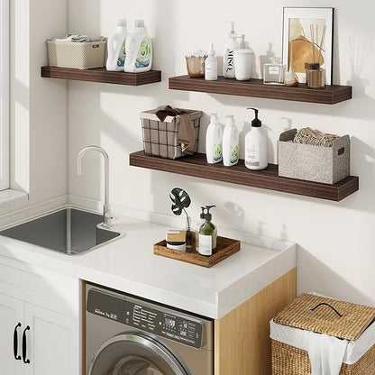 fuqing Floating Shelves for Wall, Wall Mounted Wood Floating Shelf with Invisible Brackets for Living Room, Bathroom, Bedroom, Kitchen Storage and Decor, 36 Inch Set of 2, Walnut