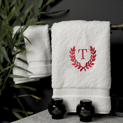 Decorative and Monogrammed Hand Towels for Bathroom Kitchen Makeup | Personalized Gift for Wedding-Bridal | Roman Font Custom Luxury Turkish Towel | Spa Collection, Oversized, 16 X 30 Inch, Set of 2