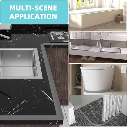 Shower Threshold Water Dam,Walk in Shower Water Guard, Shower Dam Water Barrier Bathroom Sink Splash for Dry And Wet Separation Caulk Seal Strip Edge Trim (39Inch, Gray)