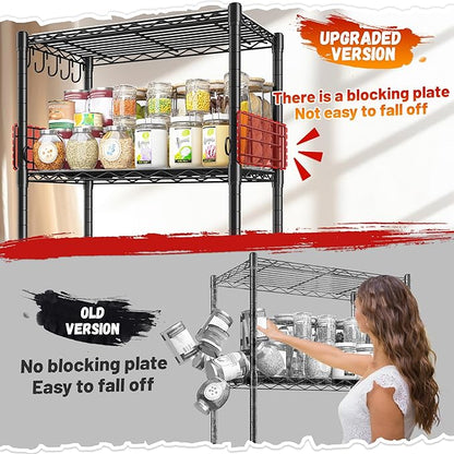 5 Tier Metal Shelving Unit Pantry Storage Shelves with Side Blockers Adjustable Metal Wire Shelf with Hooks & Shelf Linker Standing Storage Rack for Kitchen Pantry Bathroom Closet,13.8"Dx21.7"Wx59.1"H