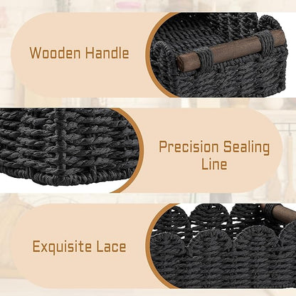 Storage Basket Wicker Baskets for Organizing Toilet Paper Storage Basket for Toilet Tank Top,Black