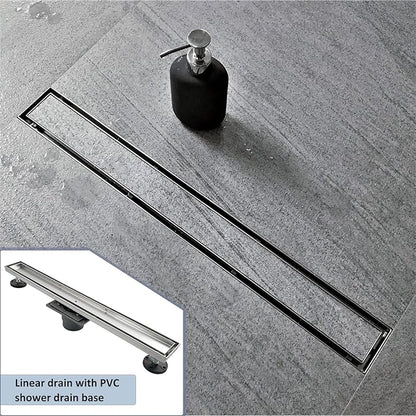 Neodrain 32-Inch Linear Shower Drain with Tile Insert Grate, Professional Brushed 304 Stainless Steel Rectangle Shower Floor Drain Manufacturer, Floor Shower Drain with Shower Drain Base