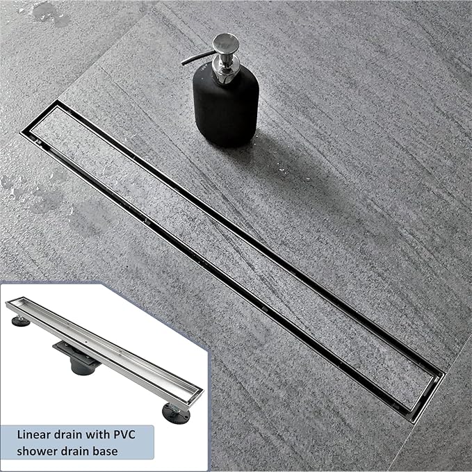Neodrain 36-Inch Linear Shower Drain with Tile Insert Grate, Professional Brushed 304 Stainless Steel Rectangle Shower Floor Drain Manufacturer, Linear Drain with Shower Drain Base