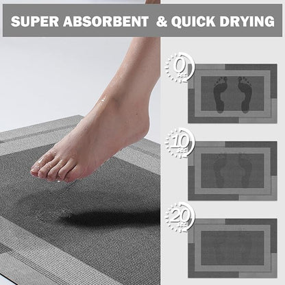 Non Slip Bath Mat, Rubber Backing Ultra Thin Bathroom Rugs Fit Under Door Quick Dry Super Absorbent Washable Bath Rug Shower Mat for Bathroom Floor Bathtub Sink, Easy Care Dark Grey 20"x 32"