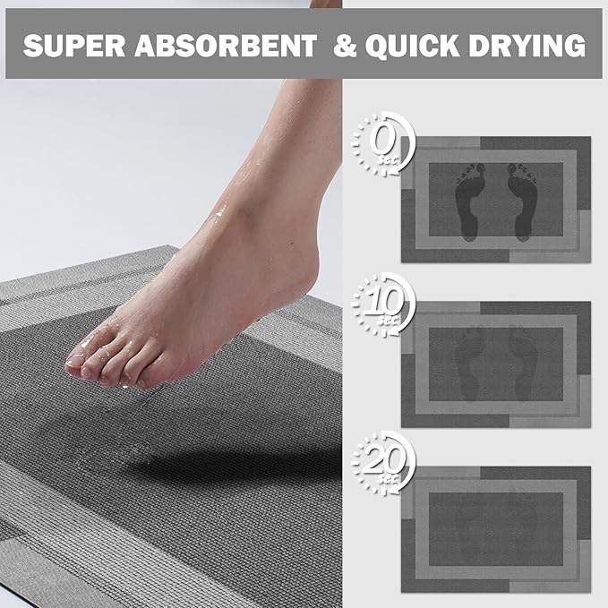 Non Slip Long Bath Mat Bathroom Runner, Rubber Backing Ultra Thin Bathroom Rugs Fit Under Door Quick Dry Super Absorbent Washable Bath Rug Shower Mat for Bathtub Sink Floor, Dark Grey 24"x48"