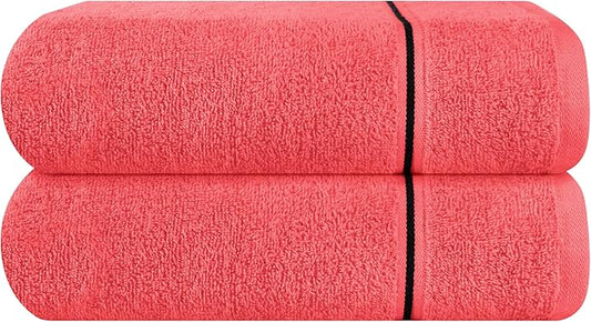 MyOwn Cotton 2 Pack Oversized Bath Towel Set 28x55 inches, Large Bath Towels, Ultra Absorbant Compact Quickdry & Lightweight Towel, Ideal for Gym Travel Camp Pool - Coral Orange