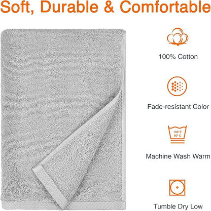 Amazon Basics 2 Piece Quick-Dry Oversize Bath Towel, 100% Cotton, Platinum, 54" x 30" (Pack of 12)