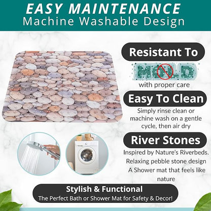 ENKOSI Extra Large Square Non Slip Shower Mat - 31 x 31-inch XL Bathroom Shower Mat - Square Shower Mats for Shower Stall Floors | Secure Suction Cups and Drain Holes (31x31 Pebble Stone)