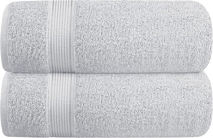 Elvana Home Cotton 2 Pack Oversized Bath Towel Set 28x55 inches, Large Bath Towels, Ultra Absorbant Compact Quickdry & Lightweight Towel, Ideal for Gym Travel Camp Pool - Light Grey