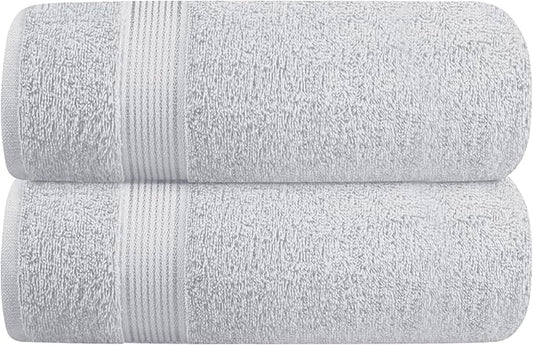 Elvana Home Cotton 2 Pack Oversized Bath Towel Set 28x55 inches, Large Bath Towels, Ultra Absorbant Compact Quickdry & Lightweight Towel, Ideal for Gym Travel Camp Pool - Light Grey