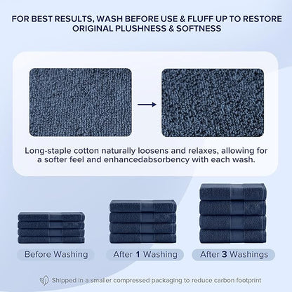 Comfort Spaces Turkish Bath Towel Set of 4 Piece 27x54 Medium 100% Cotton Towels Highly Absorbent Soft Quick Dry Shower for Bathroom Spa Navy Blue