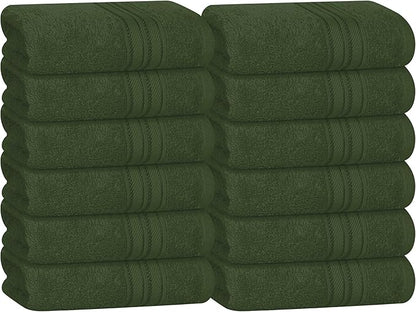 BOUTIQUO Ultra Soft Cotton Washcloths, Contains 12 Piece Face Cloths 12x12 inch, Ideal for Everyday use Face Towels, Compact & Lightweight Multi Purpose Washcloths - Olive Green
