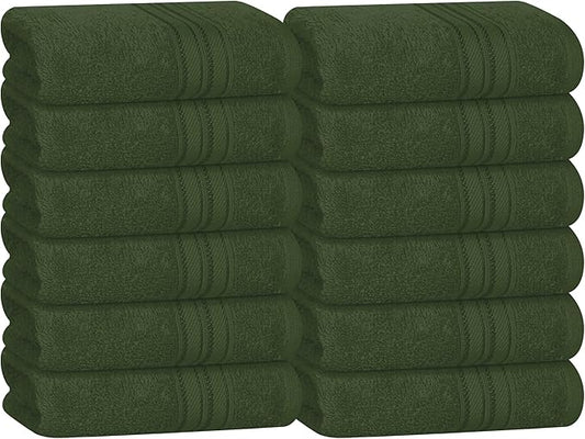 BOUTIQUO Ultra Soft Cotton Washcloths, Contains 12 Piece Face Cloths 12x12 inch, Ideal for Everyday use Face Towels, Compact & Lightweight Multi Purpose Washcloths - Olive Green