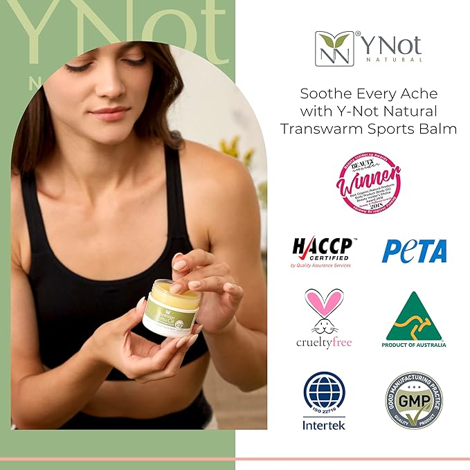 Y Not Natural Transwarm Sports Balm with Pure Emu Oil, Vitamins A, D, E, F & K2, Omega 3 6 9, & Tea Tree Oil Essential Oils - 50g Rub for Joint, Back, Muscle Stiffness & Soothing Itch Relief