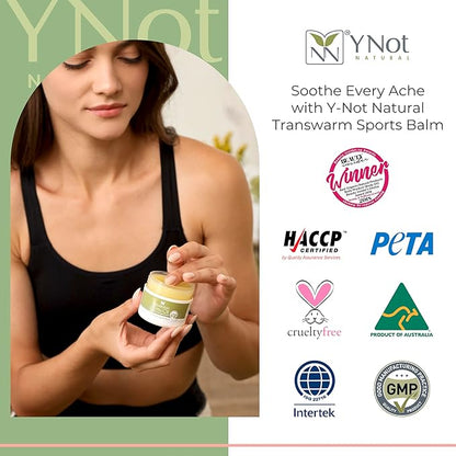 Y Not Natural Transwarm Sports Balm with Pure Emu Oil, Vitamins A, D, E, F & K2, Omega 3 6 9, & Tea Tree Oil Essential Oils - 50g Rub for Joint, Back, Muscle Stiffness & Soothing Itch Relief