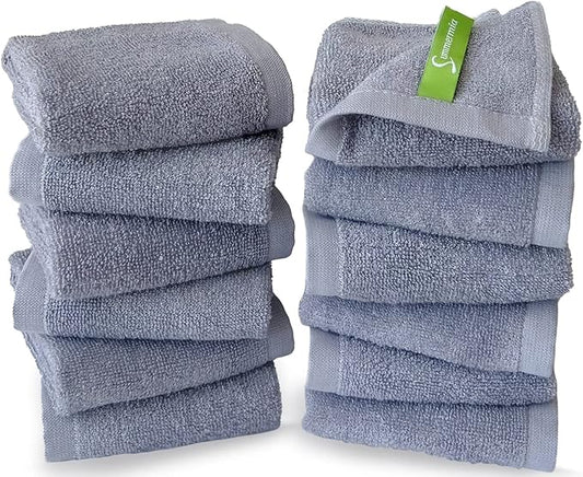 12 Pack Washcloths 13" x 13" - Soft Wash Cloths for Your Face Towel, Viscose derived from Bamboo & Cotton Blend Wash Cloths for Your Body (Gray)