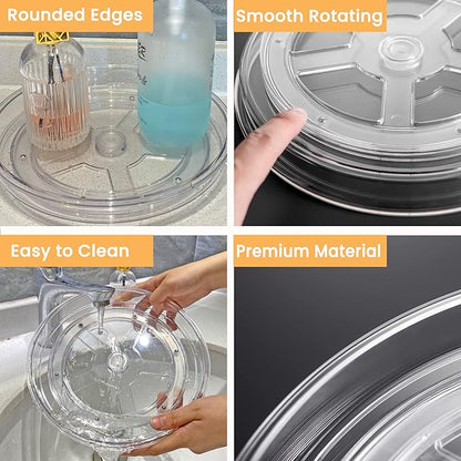 vacane 2 Pack Clear Lazy Susan Organizer Non-Skid, Plastic 11" Lazy Susan Turntable for Cabinet Rotating Pantry Lazy Susan Cabinet Organizer, Storage Containers for Kitchen, Refrigerator
