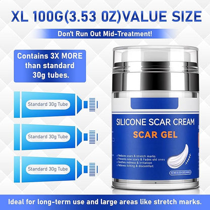 Silicone Scar Cream Gel - [3.53 oz / 100g] Jumbo Value Pack - Advanced Gel for Old & New Scars, C-Section, Stretch Marks, Surgery, Acne, Burns, Keloids - Face & Body